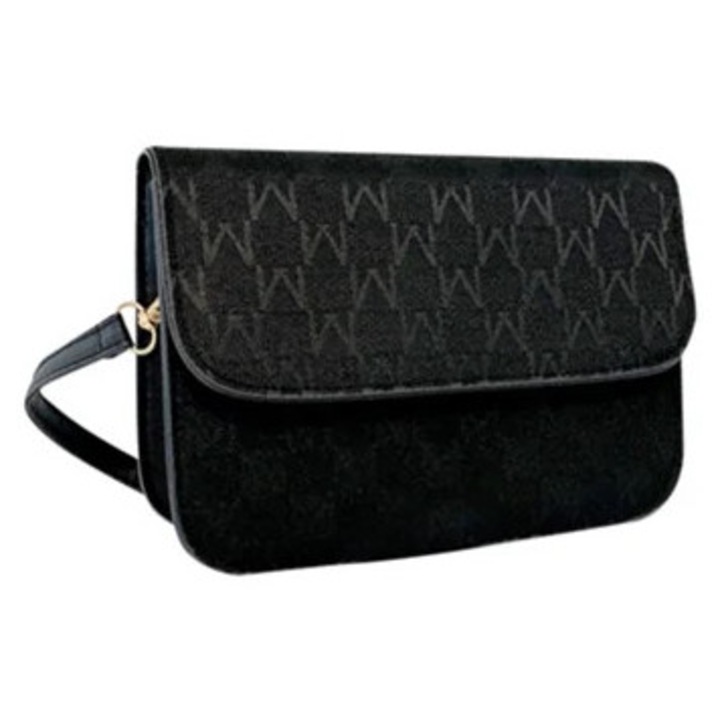 Női válltáska, fekete, finom varrással