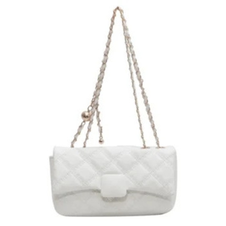 Női válltáska, fehér, lánccal, kétrészes szett