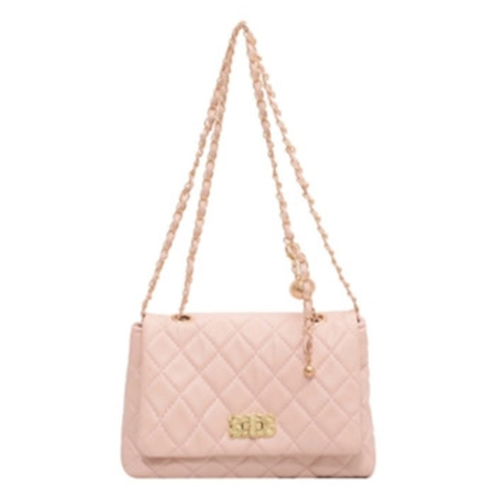 Női válltáska, Cordao modell, párnázott anyag, klasszikus hardver, rózsaszín, 40x45cm