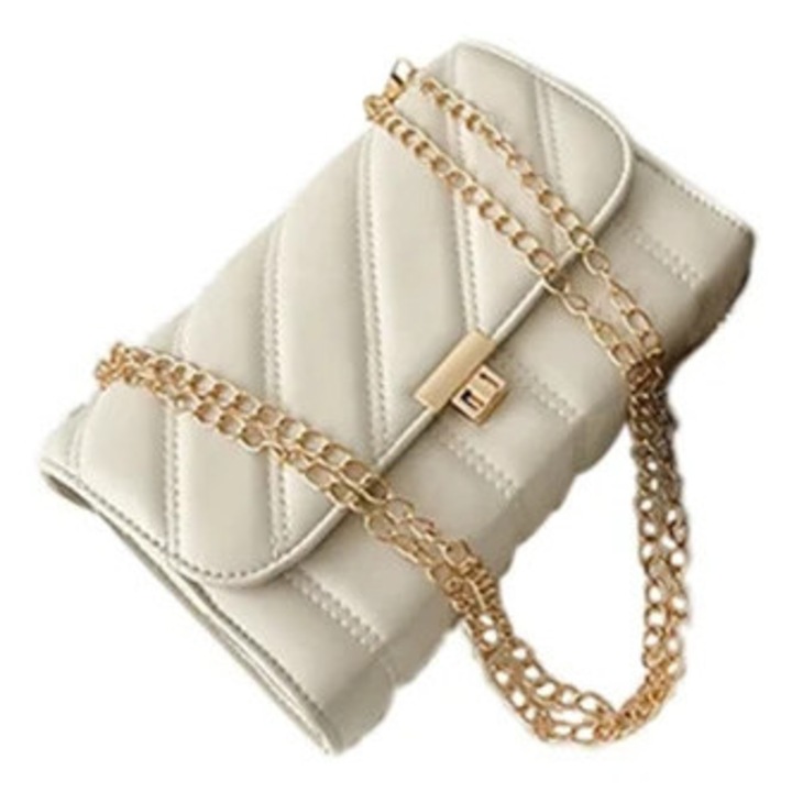 Női állítható táska, fehér, láncos pánttal