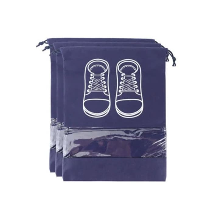 Sac de depozitare pentru incaltaminte din material textil, cu snur, marime M, imprimeu, set