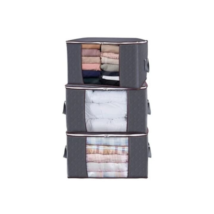 Sac de depozitare pentru haine, capacitate mare, maner intarit, material gros, pliabil, cu fermoar