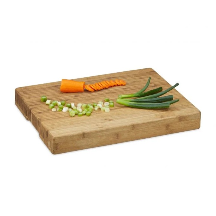 Placă de tăiat B2X din bambus, 47, 5x36x6, 5cm, design robust, manere centrale