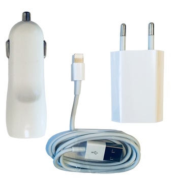 Kit Incarcator Auto, Accesorii 3in1 Incarcare Rapida, conector Lightning Apple Kit Incarcator Auto, Accesorii 3in1 Incarcare Rapida, conector Lightning Apple