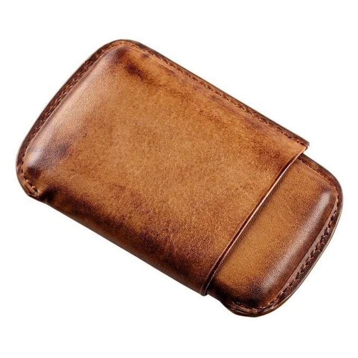 Tabachera, Akra, etui călătorie din piele, capacitate 4 cigarillos, 10x1.9cm, cognac