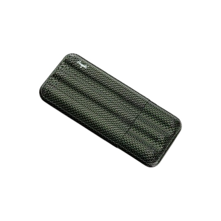 Etui pentru Trabucuri Angelo, carbon verde, 3 compartimente, cu clește pentru bani