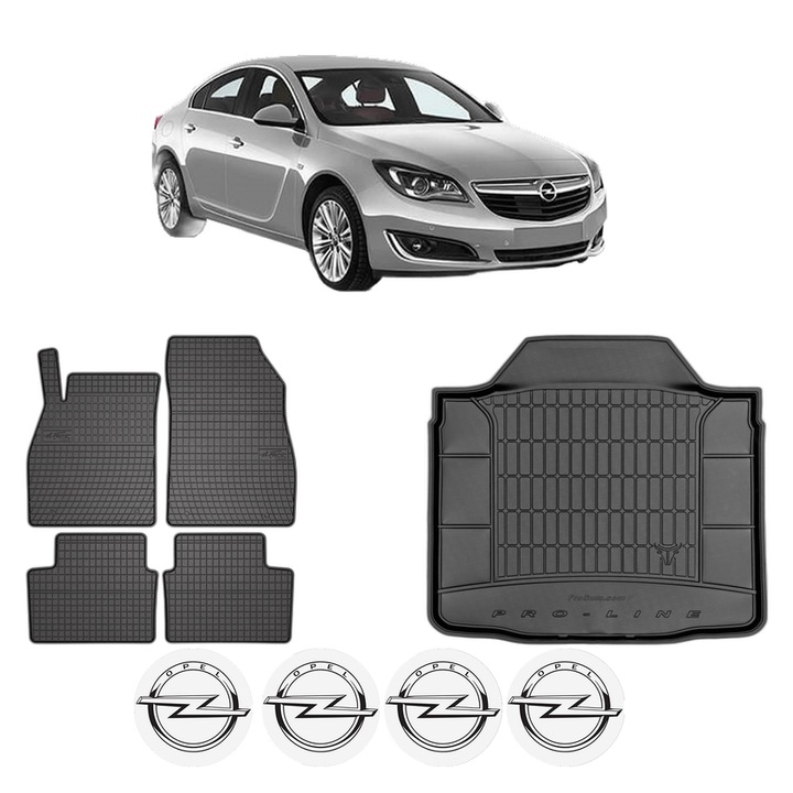 Set Covorase Auto Si Tavita Portbagaj OPEL INSIGNIA A (G09) din 2008-2017, Cauciuc, Protectie Porbagaj, 4x Stickere auto cu OPEL