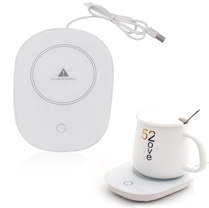 Incalzitor Electric pentru Cana cu Cablu USB, Termostat 52-55°C, 17x14.5x3.8cm – Mentine Bautura Calda, Consum Redus