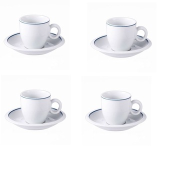 Set 4 cesti cu farfurii Vabene VB-1080017, Portelan, 220 ml, Alb Set 4 cesti cu farfurii Vabene VB-1080017, Portelan, 220 ml, Alb