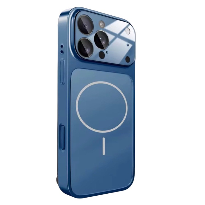 Ultravékony mágneses tok iPhone 17 Pro-hoz – Matt nano üveg, kameravédelem, tengerészkék