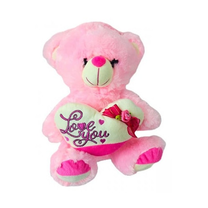 Ursulet de plus Velve BUBU, cu inimioara si sunete, roz/alb, 30cm