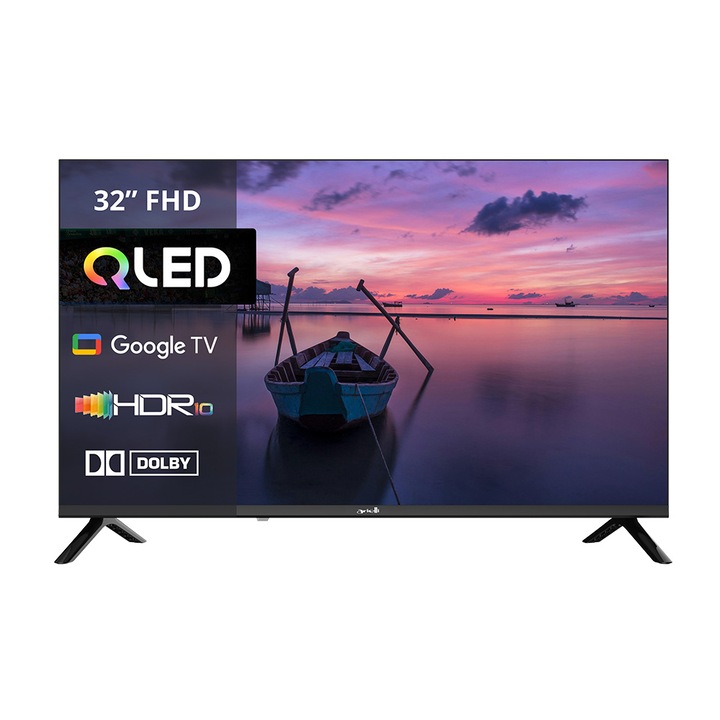 Televizor QLED Smart Arielli QLED32QM10GTV, 81 cm, FULL HD, HDR, Quad Core, Dolby Audio, Google TV, Clasa E, Negru