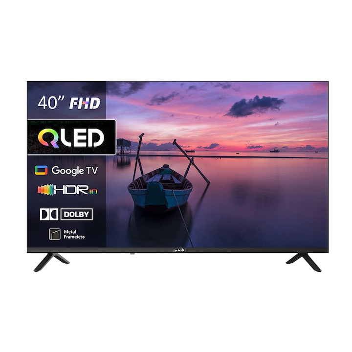 Televizor QLED Smart Arielli QLED40QM10GTV, 101 cm, FULL HD, HDR, Dolby Audio, Google TV, Quad Core, Clasa E, Negru