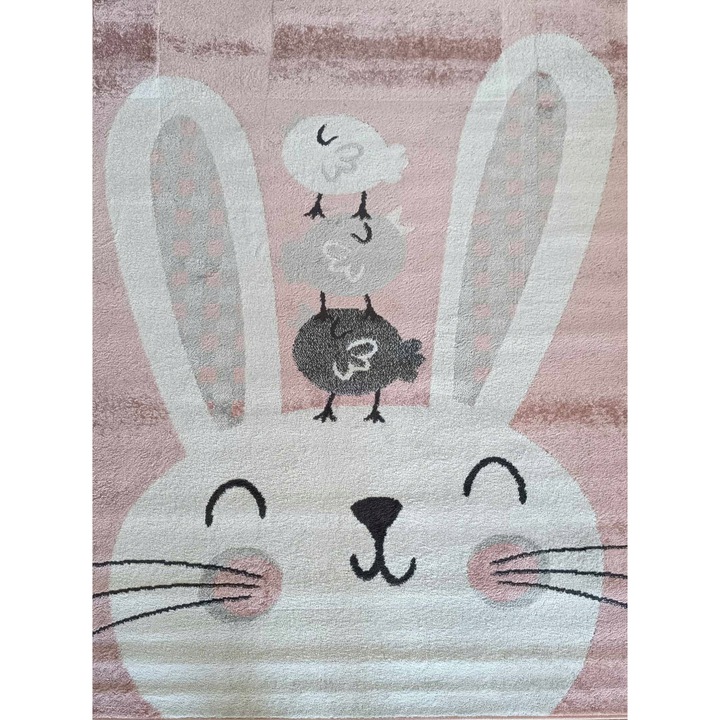Covor Pentru Dormitor, 300x400 cm, Polipropilena, Fir Scurt, Pentru Camera Copiilor, Cu Iepuras, Compatibil Cu Incalzirea Prin Pardoseala, Densitate 1650 g/m2, Certificat OEKO-TEX 100, Lungime Fir 1.2 cm, 1.65 kg, Roz