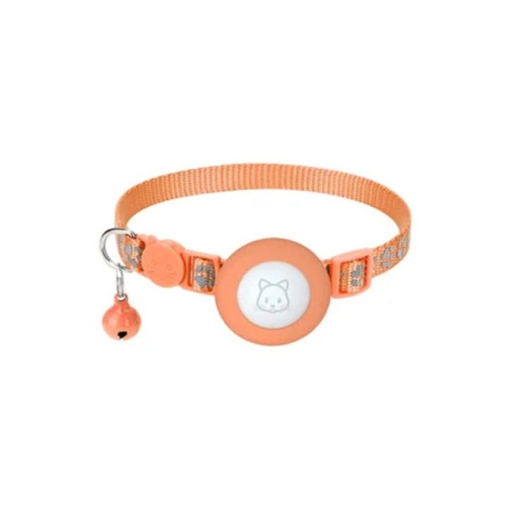 Zgarda pentru animale de companie cu GPS, nylon reflectorizant, portocalie, dimensiune mica