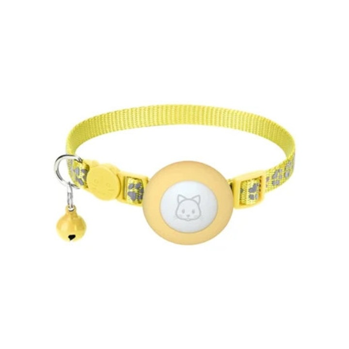 Zgarda GPS pentru animale mici, nylon reflectorizant, galben, dimensiune mica