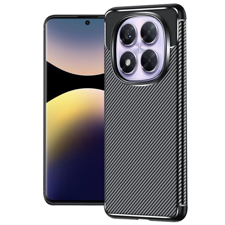 Husa pentru Xiaomi Redmi Note 14 Pro+ 5G / Redmi Note 14 Pro 5G / Poco X7, SKYDDAR INNOVATION, CarbonFiber, Antisoc, set cu sticker, Negru