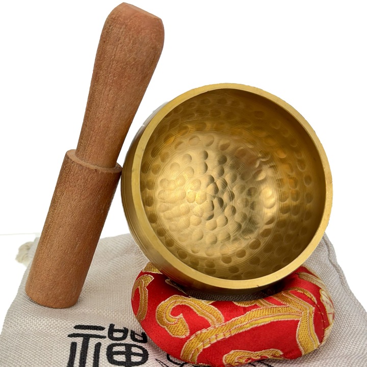 Bol cantator 8, 5 cm + saculet din in + bat din lemn + perna