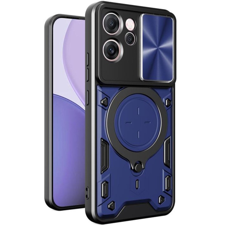 Husa pentru Oppo Reno 14F, CamGuard Pro Kickstand, Slider Camera, Antisoc, Protectie Superioara, Albastru