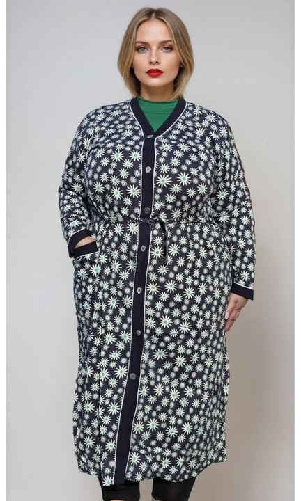 Дамски халат, дълъг, 100% плътен памук, StarFashion, с колан и джоб, Черен