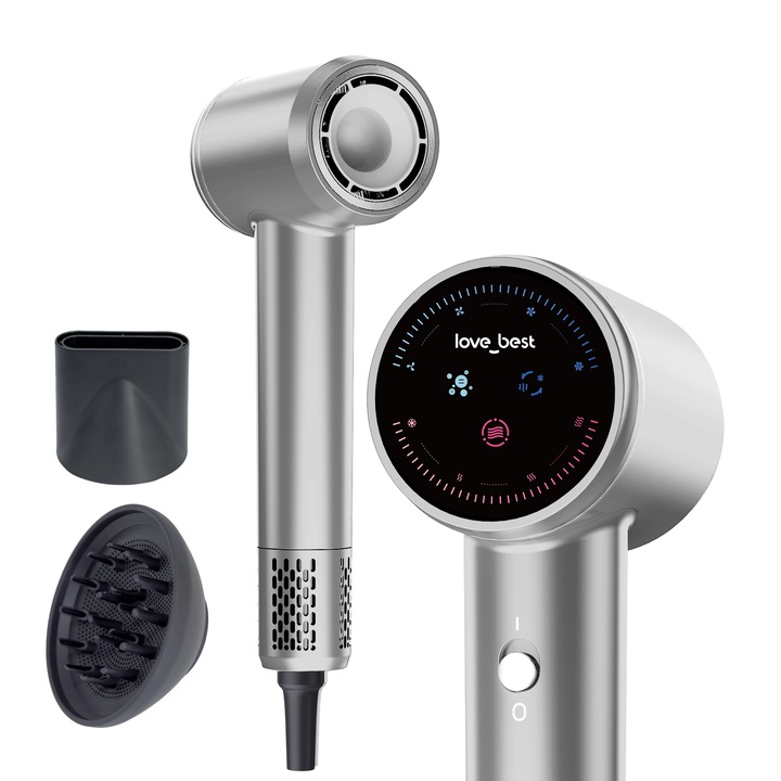 Сешоар Junvena 1300 милиона плазмени йони, безчетков мотор 110 000 об./мин., бързо сушене за 1 минута, сиво-сребрист