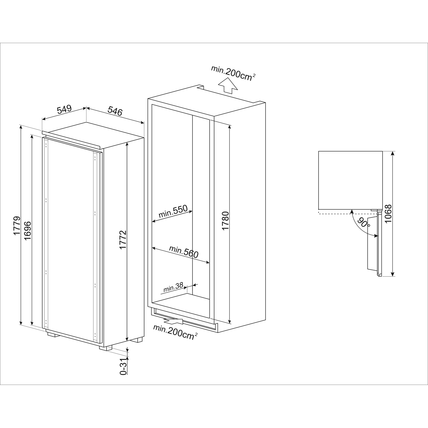 Frigider incorporabil Smeg, 1 ușă, 286 l