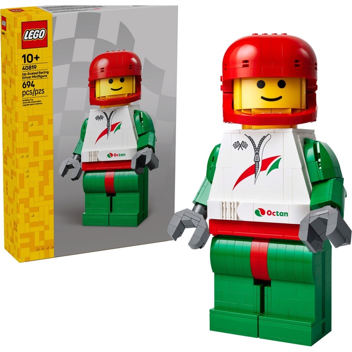 Set de constructie LEGO, Minifigurina pilot de curse, 25 cm