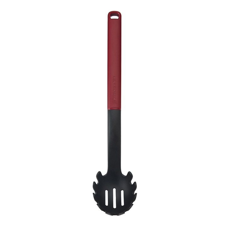 Lingura pentru spaghetti KitchenAid, rosie, 34x7cm, rezistenta la temperaturi ridicate, ergonomic