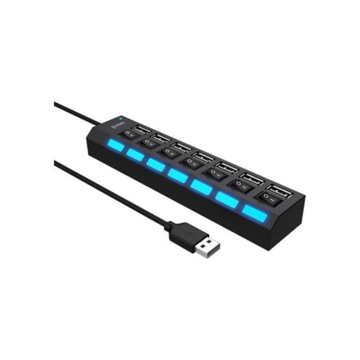 USB 2.0 хъб със 7 порта за пренос на данни и синхронизация, многоцветен