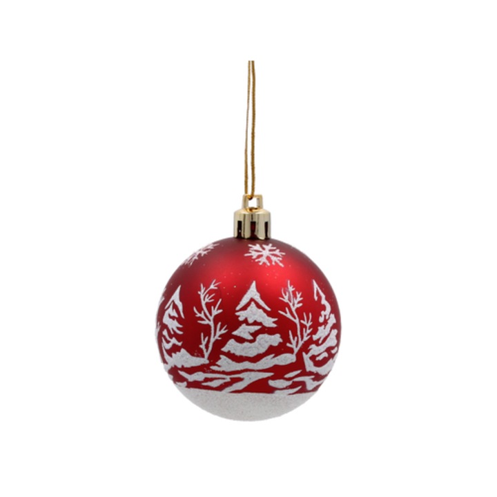 Set 8 Globuri Rosii Pentru Bradul De Craciun, Diametru 6 cm, Model 3