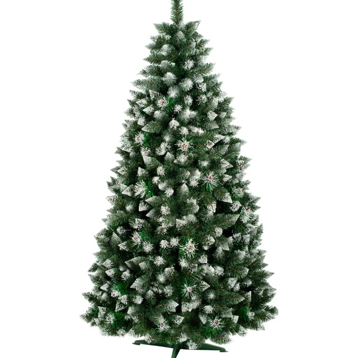 Brad artificial Eufrasio, Brazicraciun, conuri, varfuri ninse, 120 cm, Verde