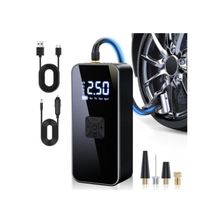 Compresor auto wireless pentru umflat anvelope, cu oprire automata, reincarcabil