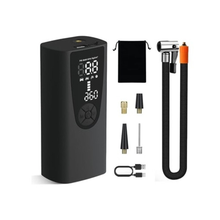 Compresor de aer portabil pentru anvelope, 8000mAh, 150Psi, fara fir, set de accesorii