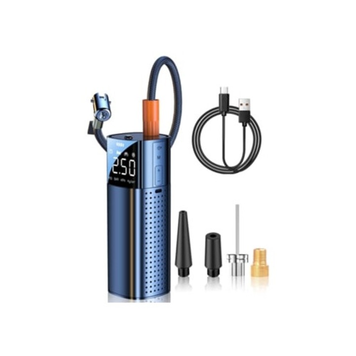 Compresor de aer portabil pentru umflat anvelope, 168 Psi, cu oprire automata si LED, pentru masini si motociclete