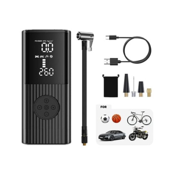 Compresor auto portabil, 180 Psi, display LED, 8000mAh, pentru umflarea anvelopelor