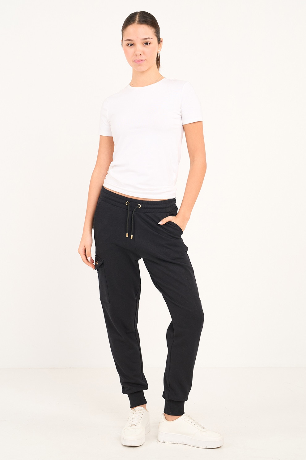 Lee Cooper, Pantaloni conici de trening cu snur, Negru, XL