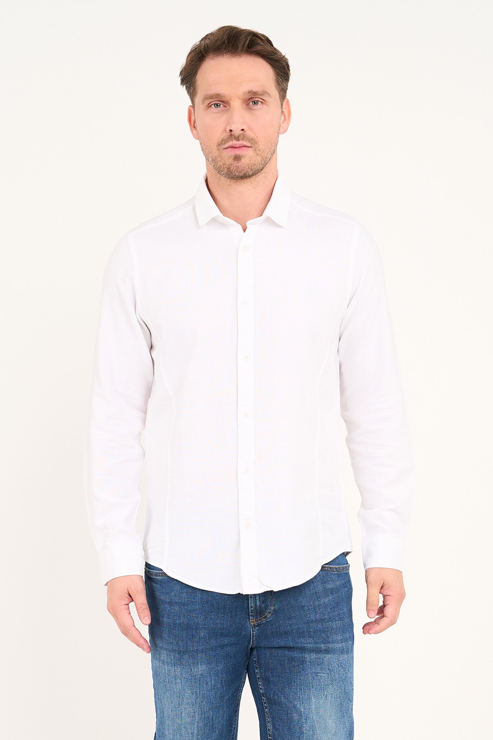 TIMEOUT, Camasa uni de bumbac, Alb, 2XL