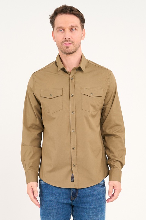 Lee Cooper, Camasa din denim cu buzunare pe piept, Maro deschis