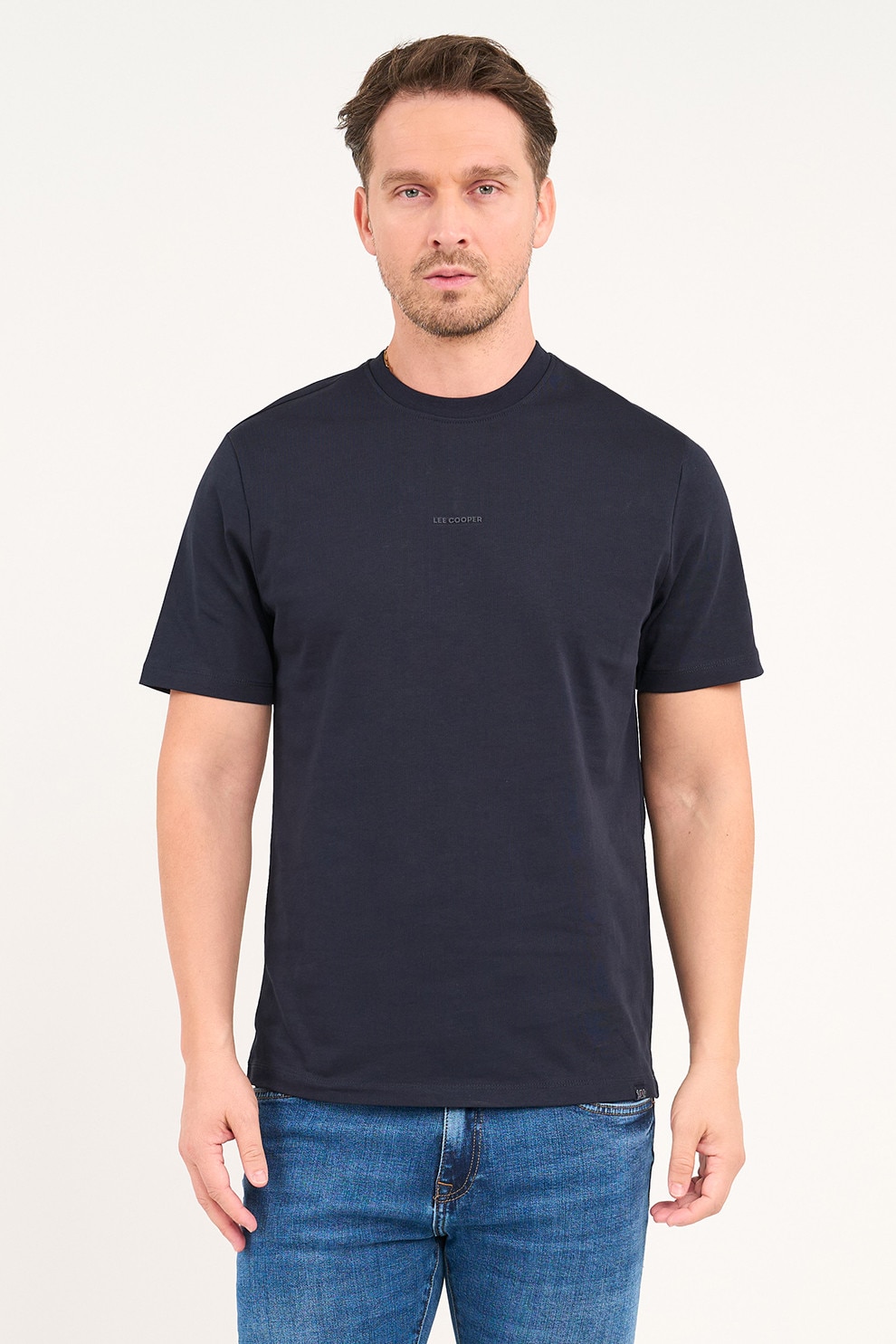 Lee Cooper, Tricou cu decolteu la baza gatului si logo, Albastru ultramarin, L