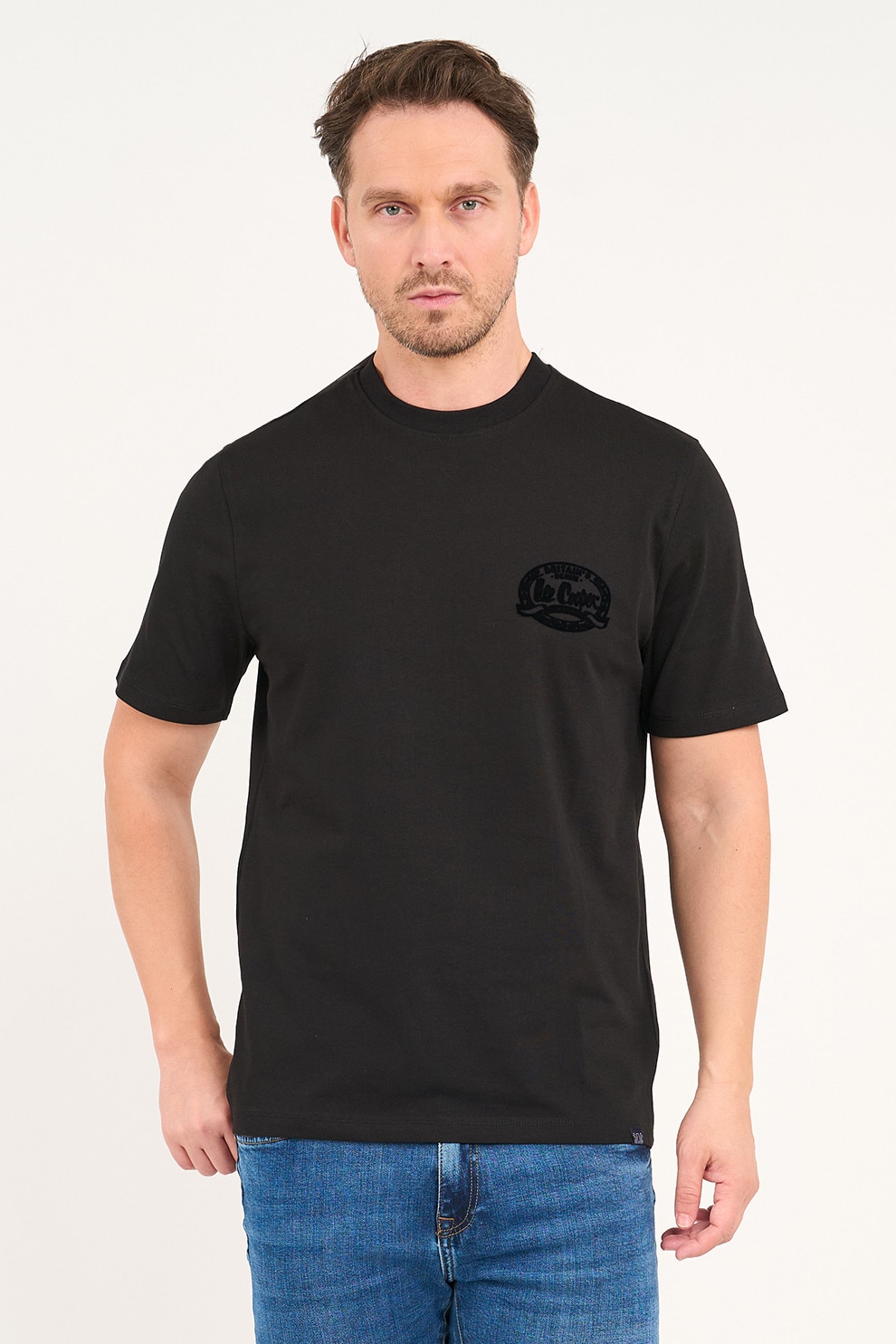 Lee Cooper, Tricou cu decolteu la baza gatului si logo, Gri antracit, L