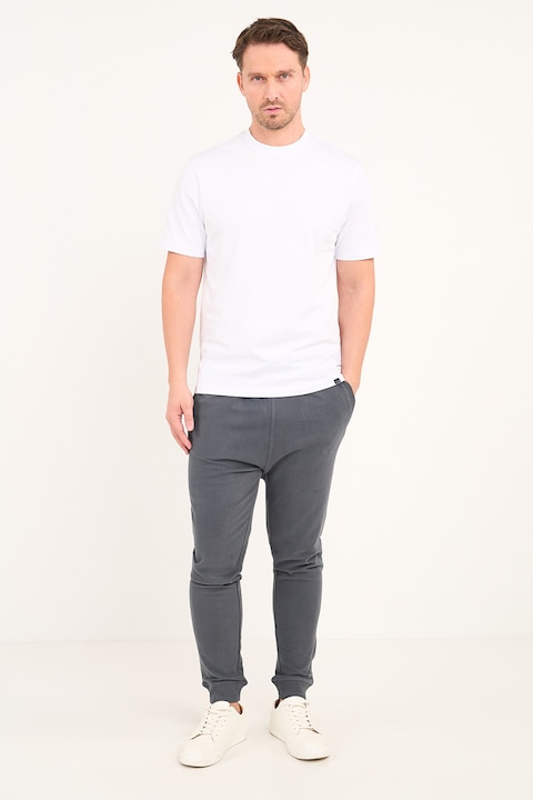 Lee Cooper, Pantaloni de trening din amestec de bumbac cu snur, Gri inchis