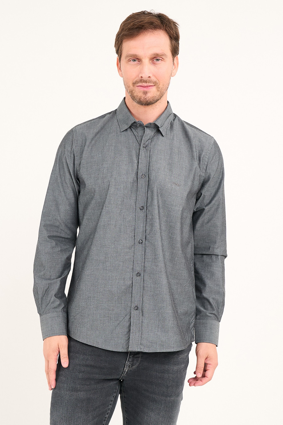 Lee Cooper, Camasa relaxed fit de bumbac, Negru stins, 2XL