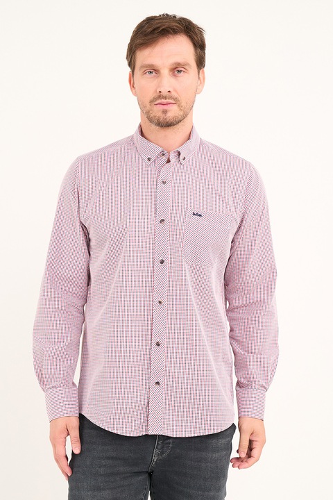 Lee Cooper, Camasa in carouri cu guler fixat cu nasturi, Rosu/Alb/Bleumarin