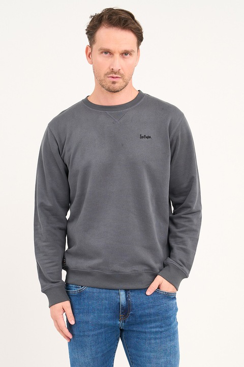 Lee Cooper, Bluza de trening cu decolteu la baza gatului si logo brodat, Gri inchis