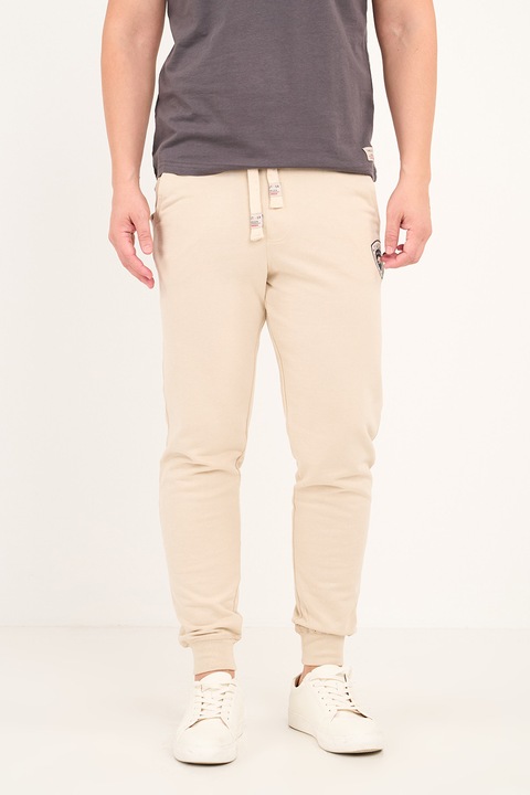 TIMEOUT, Pantaloni de trening cu snur si logo, Bej