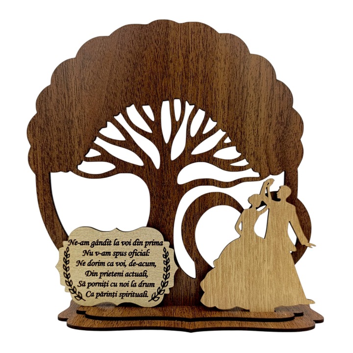 Copac cu siluete si mesaj pentru Cerere Nasi, cadou personalizat, lemn natural, 20 cm, nuc