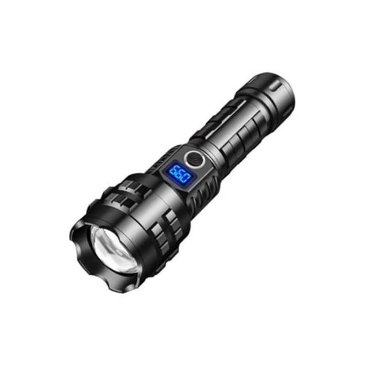 Акумулаторен LED фенер Chronus, 200 000 лумена, дисплей за зареждане, черен