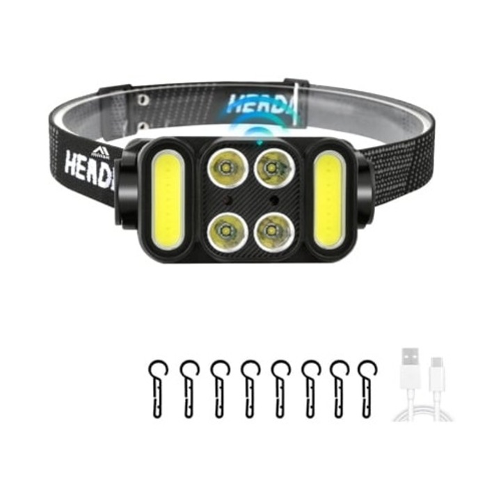 Акумулаторен челник със сензор за движение, 1000 лумена, водоустойчив IPX4, за дейности на открито