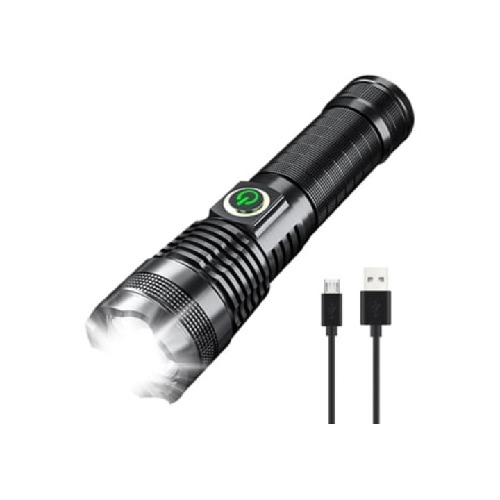 Lanterna portabila LED reincarcabila Chronus, 5 moduri, impermeabila, neagra