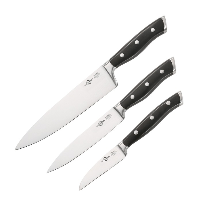Set 3 cutite de bucatarie, Kuchenprofi, otel 50CrMoV15, manere ergonomice, 20x16x8cm
